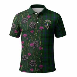ScotsTee Shop Scottish MacKendrick (McKendrick) Family Crest Tartan Polo Shirt Scottish Thistle Flower Half Style