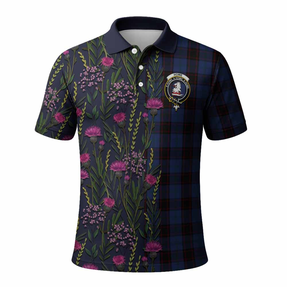 ScotsTee Shop Scottish Home (Hume) Family Crest Tartan Polo Shirt Scottish Thistle Flower Half Style