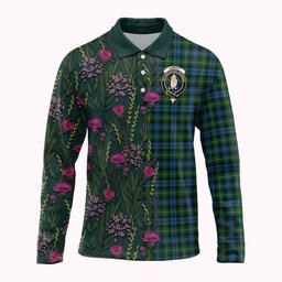 ScotsTee Shop Scottish Lamont Family Crest Tartan Polo Shirt Scottish Thistle Flower Half Style