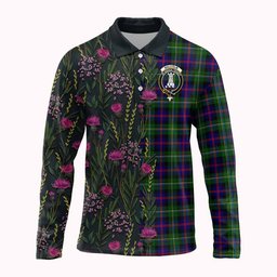 ScotsTee Shop Scottish Malcolm Family Crest Tartan Polo Shirt Scottish Thistle Flower Half Style