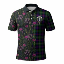 ScotsTee Shop Scottish Malcolm Family Crest Tartan Polo Shirt Scottish Thistle Flower Half Style