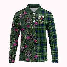 ScotsTee Shop Scottish Learmonth Family Crest Tartan Polo Shirt Scottish Thistle Flower Half Style