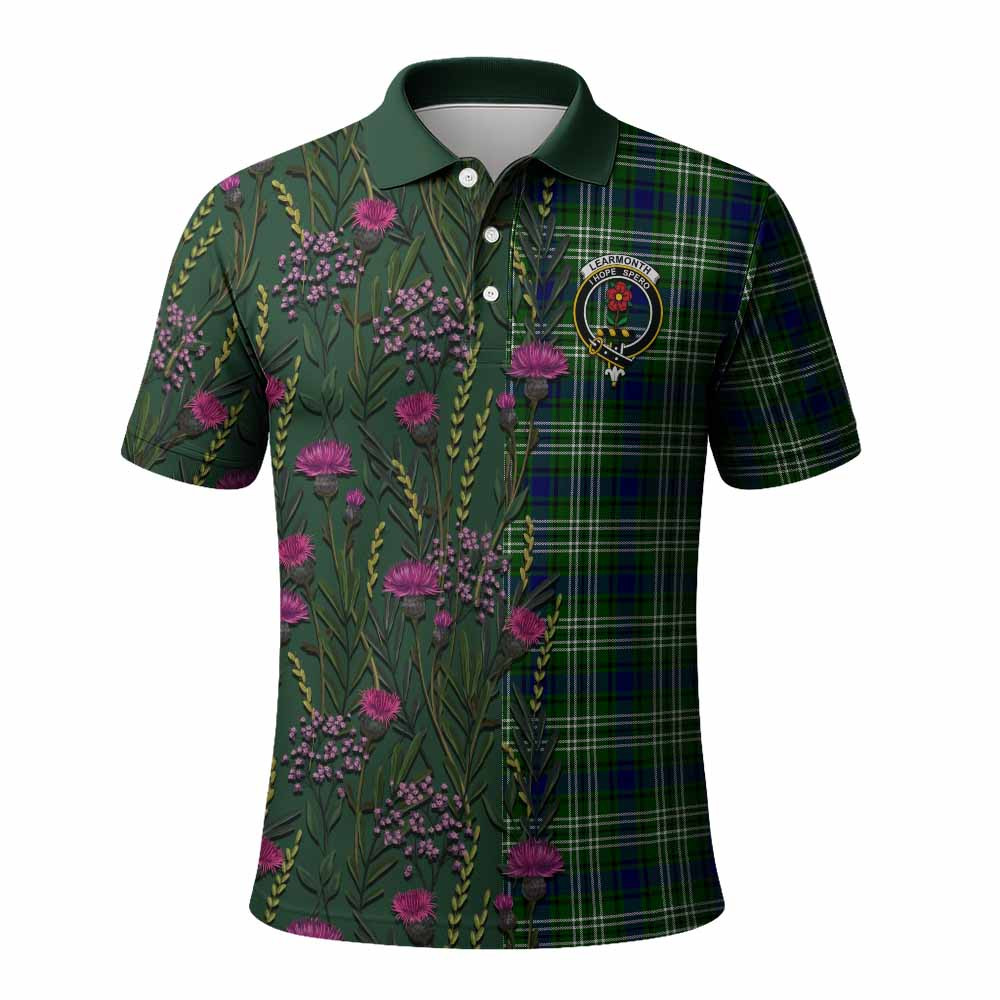ScotsTee Shop Scottish Learmonth Family Crest Tartan Polo Shirt Scottish Thistle Flower Half Style
