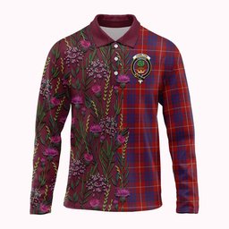 ScotsTee Shop Scottish Hamilton Family Crest Tartan Polo Shirt Scottish Thistle Flower Half Style