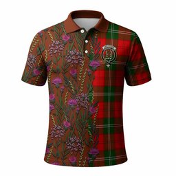 ScotsTee Shop Scottish Gartshore Family Crest Tartan Polo Shirt Scottish Thistle Flower Half Style