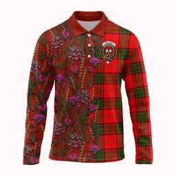 ScotsTee Shop Scottish Maxtone Family Crest Tartan Polo Shirt Scottish Thistle Flower Half Style
