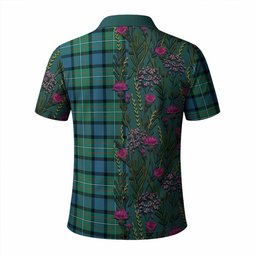 ScotsTee Shop Scottish Ferguson (Fergusson) Family Crest Tartan Polo Shirt Scottish Thistle Flower Half Style