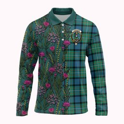 ScotsTee Shop Scottish Ferguson (Fergusson) Family Crest Tartan Polo Shirt Scottish Thistle Flower Half Style