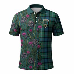 ScotsTee Shop Scottish Ferguson (Fergusson) Family Crest Tartan Polo Shirt Scottish Thistle Flower Half Style