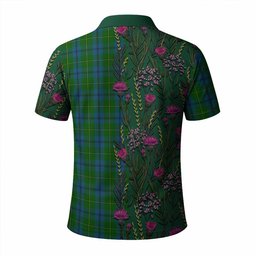 ScotsTee Shop Scottish Johnstone (Johnston) Family Crest Tartan Polo Shirt Scottish Thistle Flower Half Style
