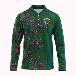 ScotsTee Shop Scottish Johnstone (Johnston) Family Crest Tartan Polo Shirt Scottish Thistle Flower Half Style