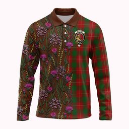 ScotsTee Shop Scottish MacPhee (McPhee) Family Crest Tartan Polo Shirt Scottish Thistle Flower Half Style