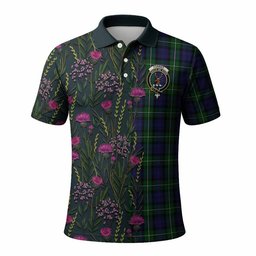ScotsTee Shop Scottish Forbes Family Crest Tartan Polo Shirt Scottish Thistle Flower Half Style