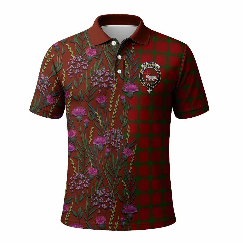 ScotsTee Shop Scottish MacDonald (McDonald) of Sleat Family Crest Tartan Polo Shirt Scottish Thistle Flower Half Style