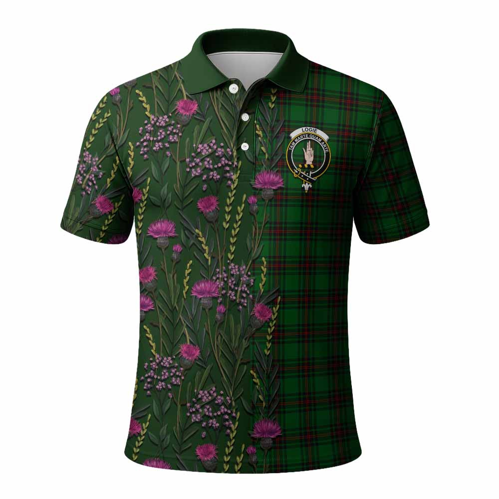 ScotsTee Shop Scottish Logie Family Crest Tartan Polo Shirt Scottish Thistle Flower Half Style