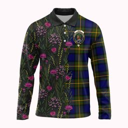 ScotsTee Shop Scottish Muir Family Crest Tartan Polo Shirt Scottish Thistle Flower Half Style