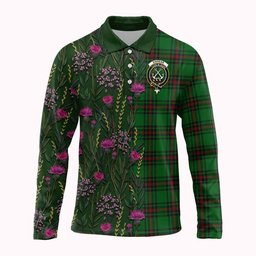 ScotsTee Shop Scottish Kinnear Family Crest Tartan Polo Shirt Scottish Thistle Flower Half Style