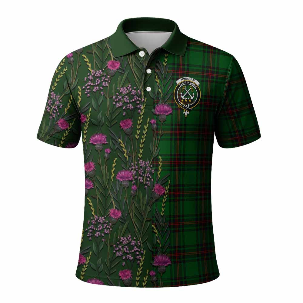 ScotsTee Shop Scottish Kinnear Family Crest Tartan Polo Shirt Scottish Thistle Flower Half Style