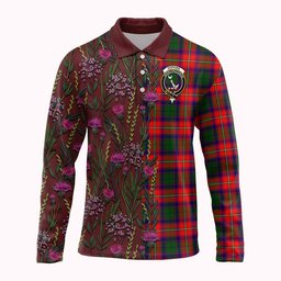ScotsTee Shop Scottish Hopkirk Family Crest Tartan Polo Shirt Scottish Thistle Flower Half Style