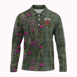 ScotsTee Shop Scottish Kelly Family Crest Tartan Polo Shirt Scottish Thistle Flower Half Style