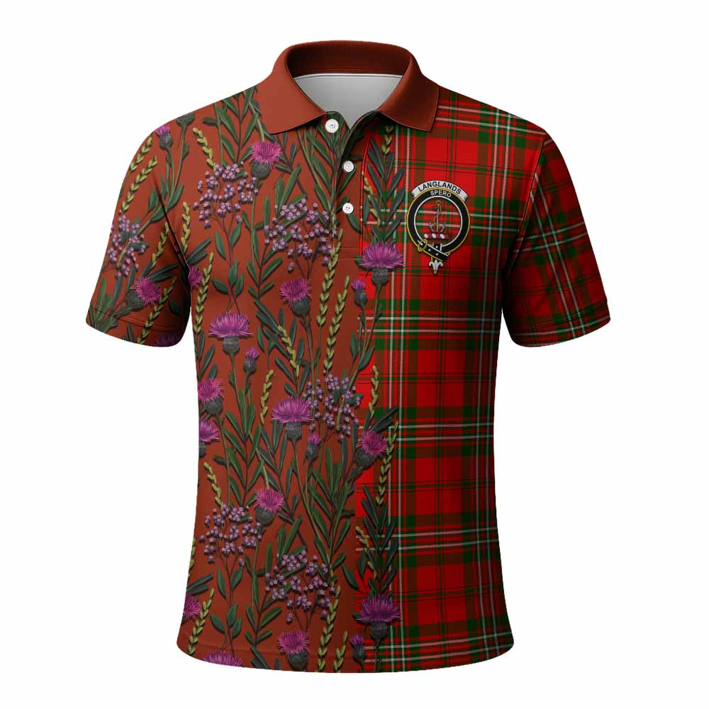 ScotsTee Shop Scottish Langlands Family Crest Tartan Polo Shirt Scottish Thistle Flower Half Style