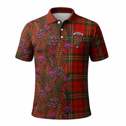 ScotsTee Shop Scottish Langlands Family Crest Tartan Polo Shirt Scottish Thistle Flower Half Style