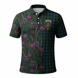 ScotsTee Shop Scottish Mackenzie (Mckenzie) Family Crest Tartan Polo Shirt Scottish Thistle Flower Half Style