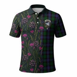 ScotsTee Shop Scottish Galbraith Family Crest Tartan Polo Shirt Scottish Thistle Flower Half Style