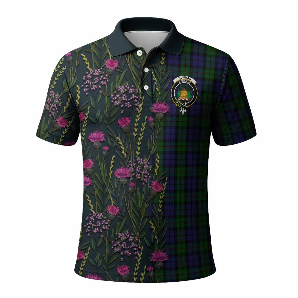 ScotsTee Shop Scottish Dundas Family Crest Tartan Polo Shirt Scottish Thistle Flower Half Style