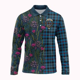 ScotsTee Shop Scottish MacCorquodale (McCorquodale) Family Crest Tartan Polo Shirt Scottish Thistle Flower Half Style