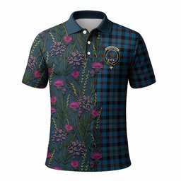 ScotsTee Shop Scottish MacCorquodale (McCorquodale) Family Crest Tartan Polo Shirt Scottish Thistle Flower Half Style