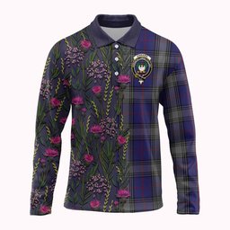 ScotsTee Shop Scottish Kinnaird Family Crest Tartan Polo Shirt Scottish Thistle Flower Half Style