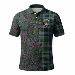ScotsTee Shop Scottish MacNeil (McNeil) Family Crest Tartan Polo Shirt Scottish Thistle Flower Half Style