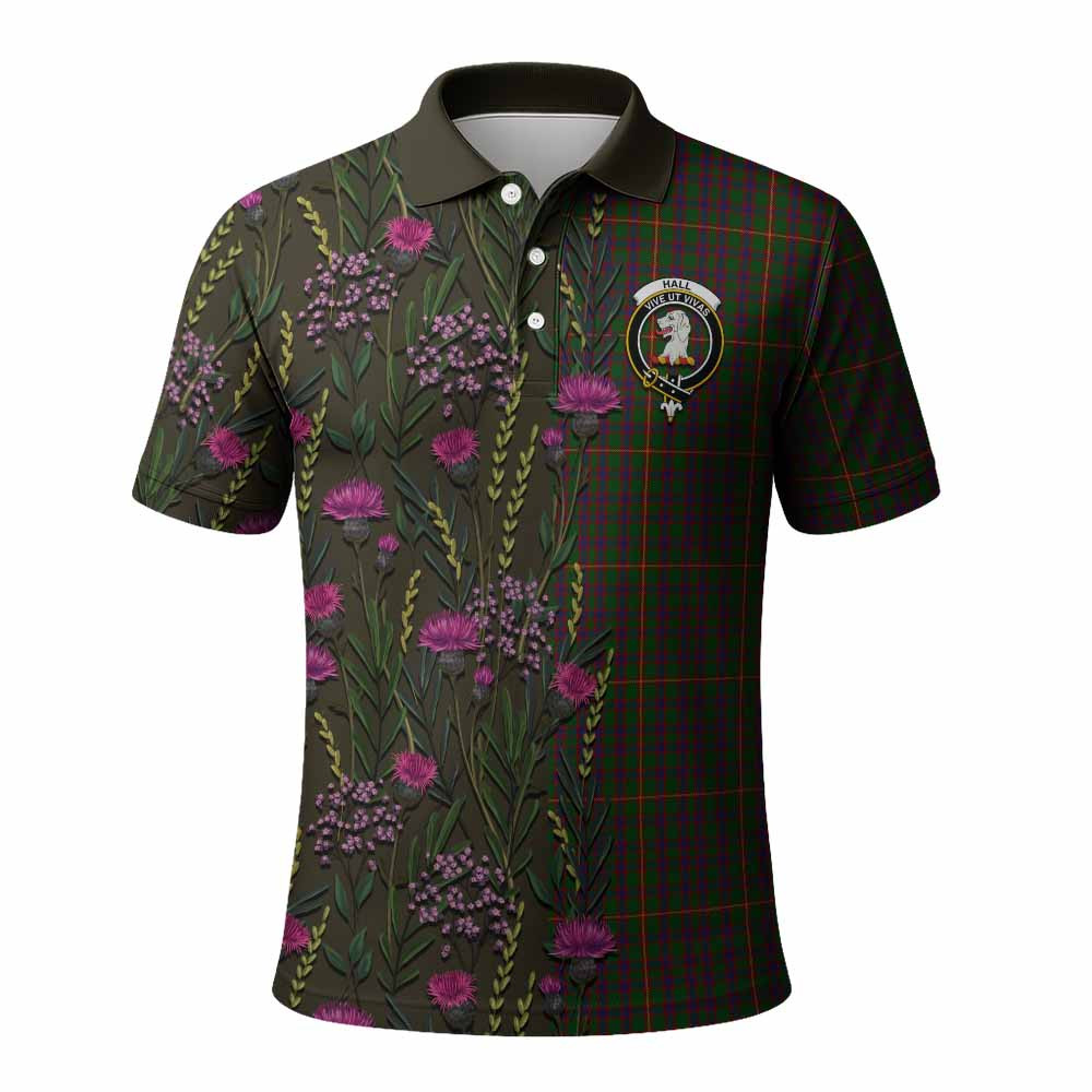 ScotsTee Shop Scottish Hall Family Crest Tartan Polo Shirt Scottish Thistle Flower Half Style