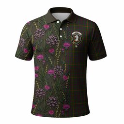 ScotsTee Shop Scottish Hall Family Crest Tartan Polo Shirt Scottish Thistle Flower Half Style
