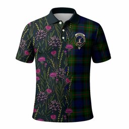ScotsTee Shop Scottish Jamieson Family Crest Tartan Polo Shirt Scottish Thistle Flower Half Style