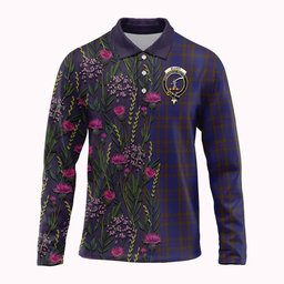 ScotsTee Shop Scottish Elliot Family Crest Tartan Polo Shirt Scottish Thistle Flower Half Style