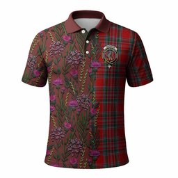 ScotsTee Shop Scottish MacBean (MacBain) Family Crest Tartan Polo Shirt Scottish Thistle Flower Half Style