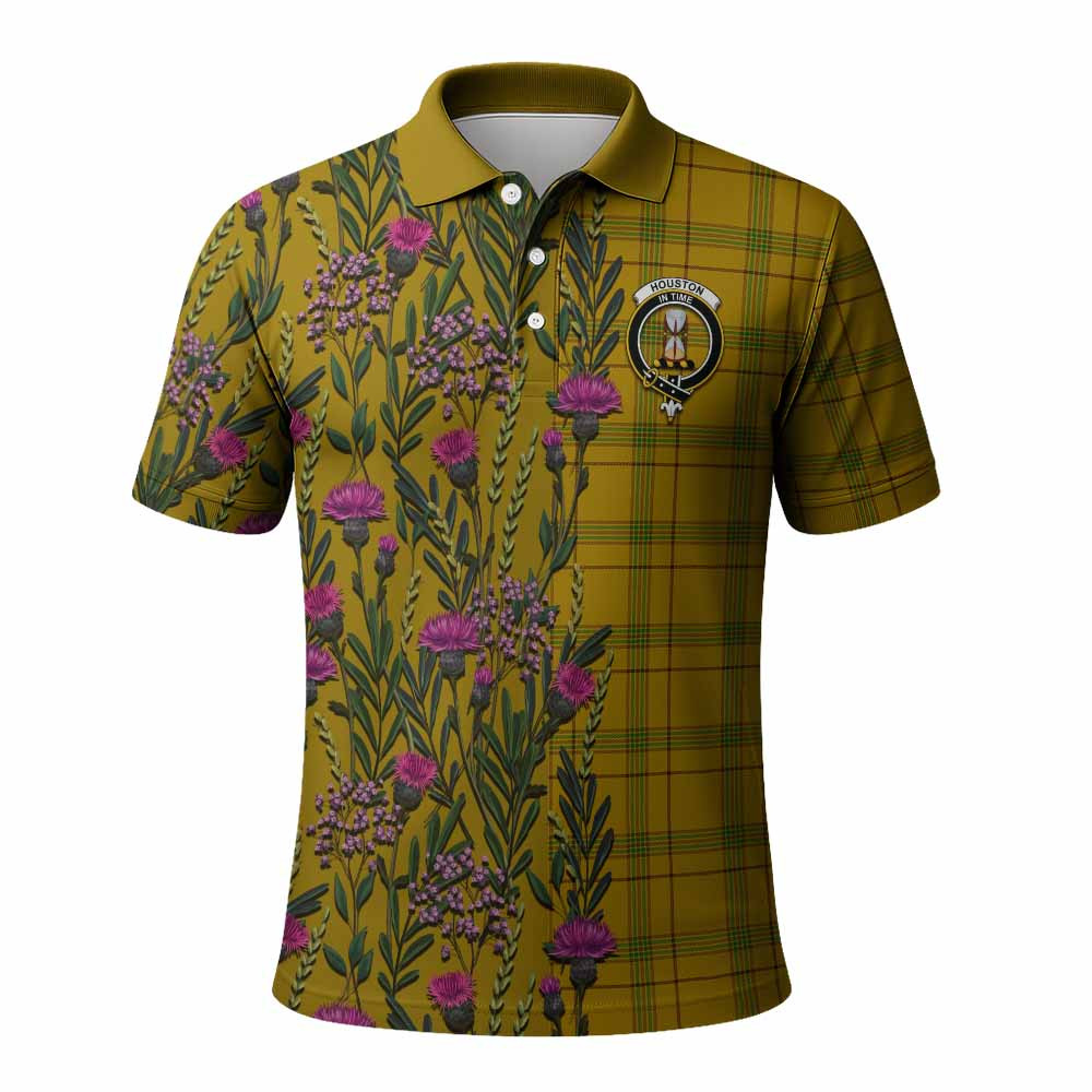 ScotsTee Shop Scottish Houston Family Crest Tartan Polo Shirt Scottish Thistle Flower Half Style