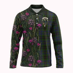 ScotsTee Shop Scottish MacInnes (McInnes) Family Crest Tartan Polo Shirt Scottish Thistle Flower Half Style