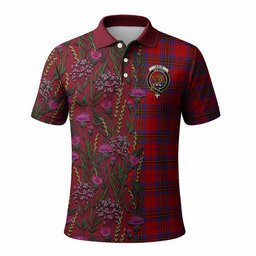 ScotsTee Shop Scottish Leslie Family Crest Tartan Polo Shirt Scottish Thistle Flower Half Style