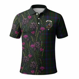 ScotsTee Shop Scottish Skene Family Crest Tartan Polo Shirt Scottish Thistle Flower Half Style