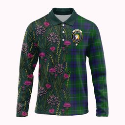 ScotsTee Shop Scottish Oliphant Family Crest Tartan Polo Shirt Scottish Thistle Flower Half Style