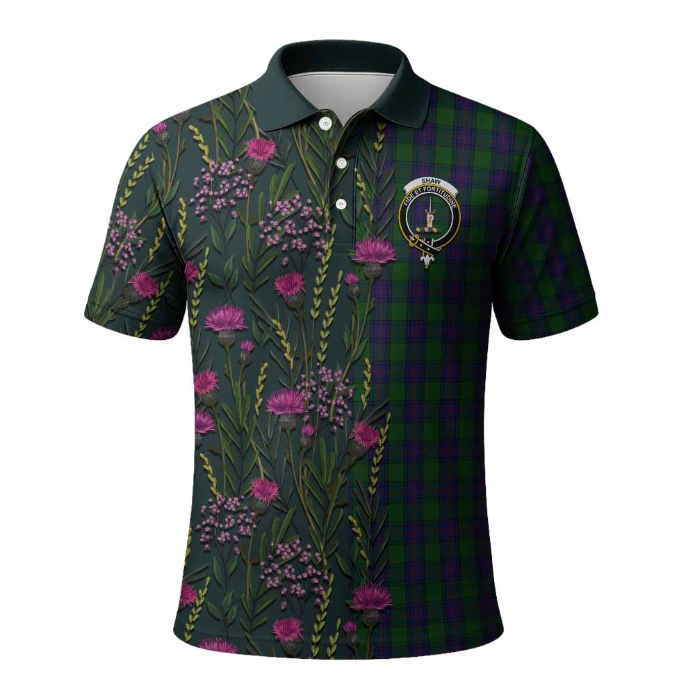 ScotsTee Shop Scottish Shaw Family Crest Tartan Polo Shirt Scottish Thistle Flower Half Style