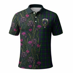 ScotsTee Shop Scottish Shaw Family Crest Tartan Polo Shirt Scottish Thistle Flower Half Style