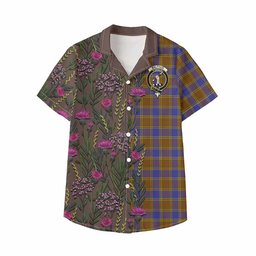ScotsTee Shop Balfour Family Crest Tartan Kid Hawaiian Shirt Scottish Thistle Flower Pattern Half Style