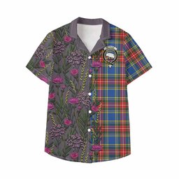 ScotsTee Shop Bethune Family Crest Tartan Kid Hawaiian Shirt Scottish Thistle Flower Pattern Half Style
