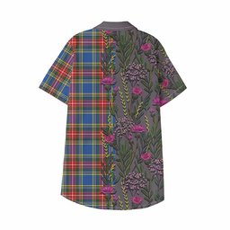 ScotsTee Shop Bethune Family Crest Tartan Kid Hawaiian Shirt Scottish Thistle Flower Pattern Half Style