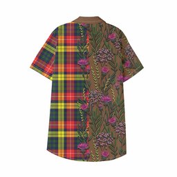 ScotsTee Shop Dewar Family Crest Tartan Kid Hawaiian Shirt Scottish Thistle Flower Pattern Half Style