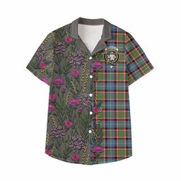 ScotsTee Shop Aikenhead Family Crest Tartan Kid Hawaiian Shirt Scottish Thistle Flower Pattern Half Style
